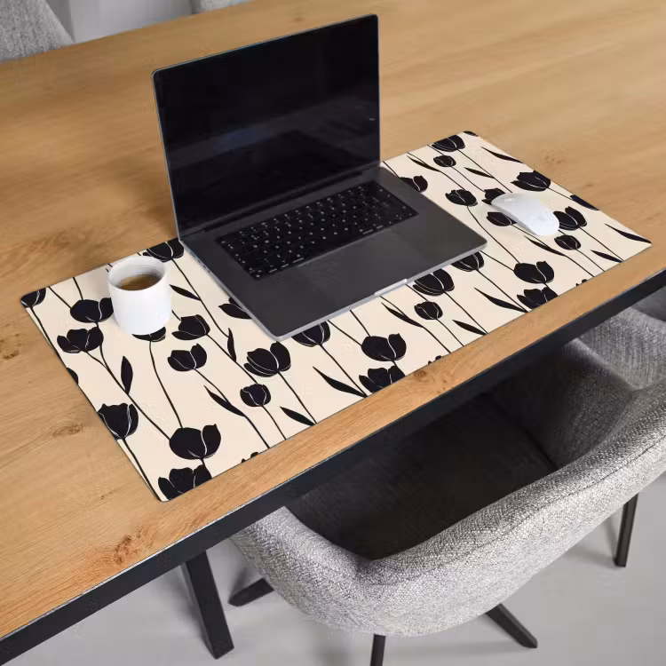 Tulpen - Patroon - Zwart Muismat XXL klein 681 -sfeer1