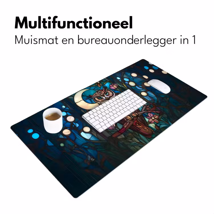 Uil - Mozaïek - Maan - Nacht Muismat XXL klein -sfeer4