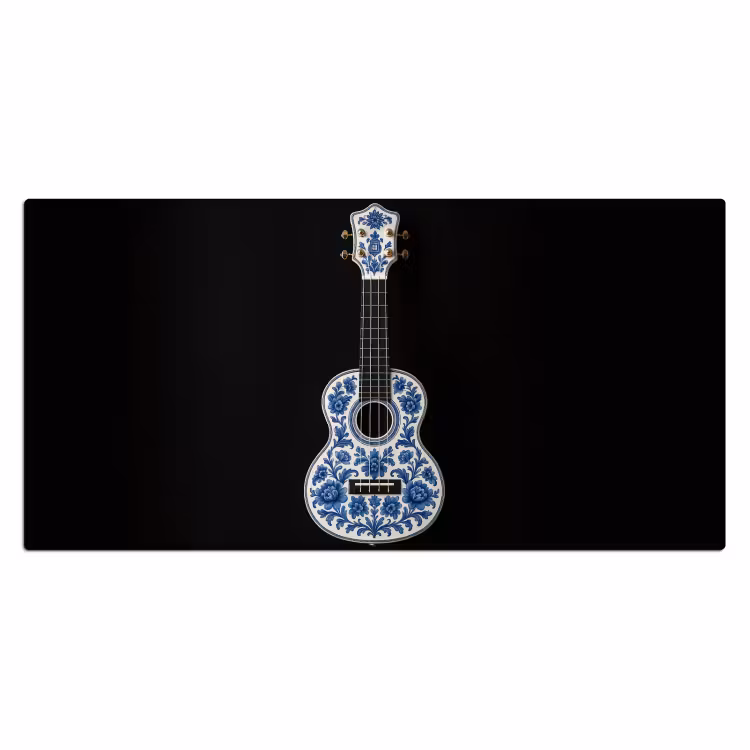 Ukelele - Delfts - Blauw - Muziek Muismat XXL klein -3d_leeg