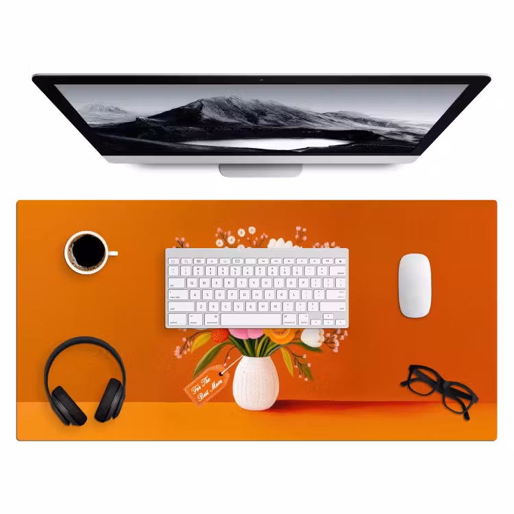Vaas - Bloemen - Oranje Muismat XXL klein -3d