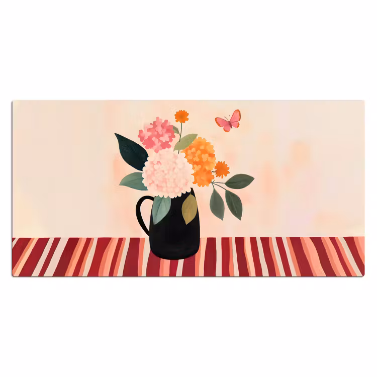 Vaas - Bloemen - Vlinder - Rood Muismat XXL klein -3d_leeg