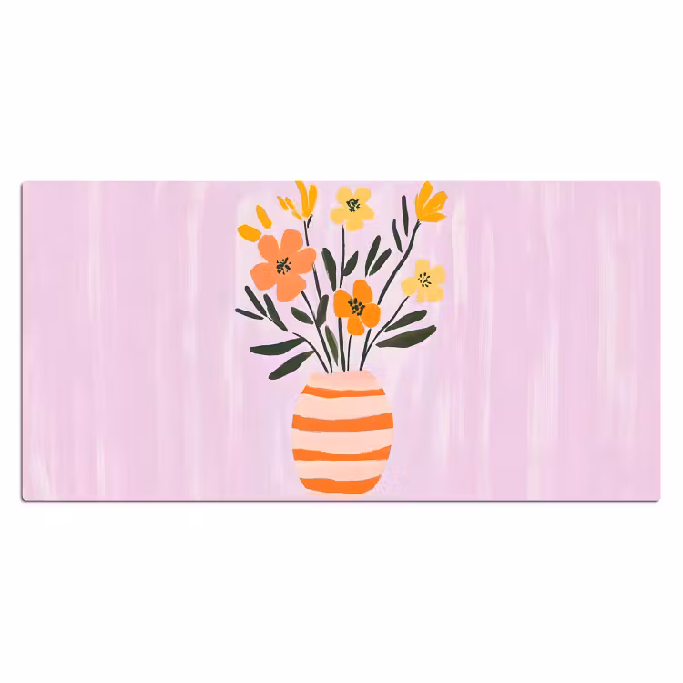 Vaas - Gestreept - Bloemen - Oranje Muismat XXL klein -3d_leeg
