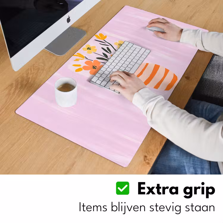 Vaas - Gestreept - Bloemen - Oranje Muismat XXL klein -sfeer3