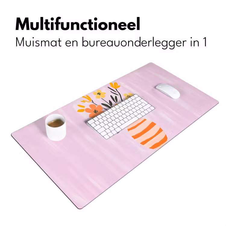 Vaas - Gestreept - Bloemen - Oranje Muismat XXL klein -sfeer4