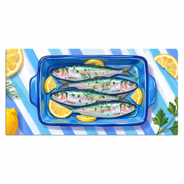 Vis - Citroen - Kruiden - Eten - Blauw Muismat XXL klein -3d_leeg