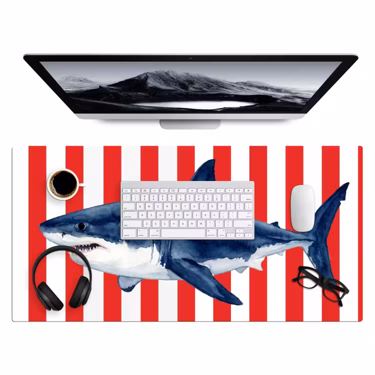 Vis - Haai - Zee - Illustratie - Blauw Muismat XXL klein -3d