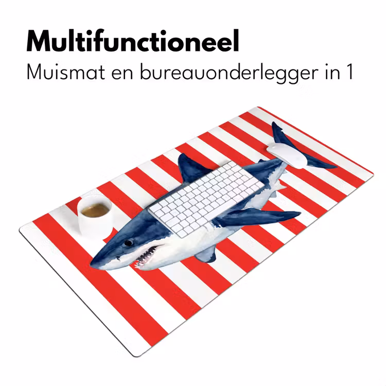 Vis - Haai - Zee - Illustratie - Blauw Muismat XXL klein -sfeer4