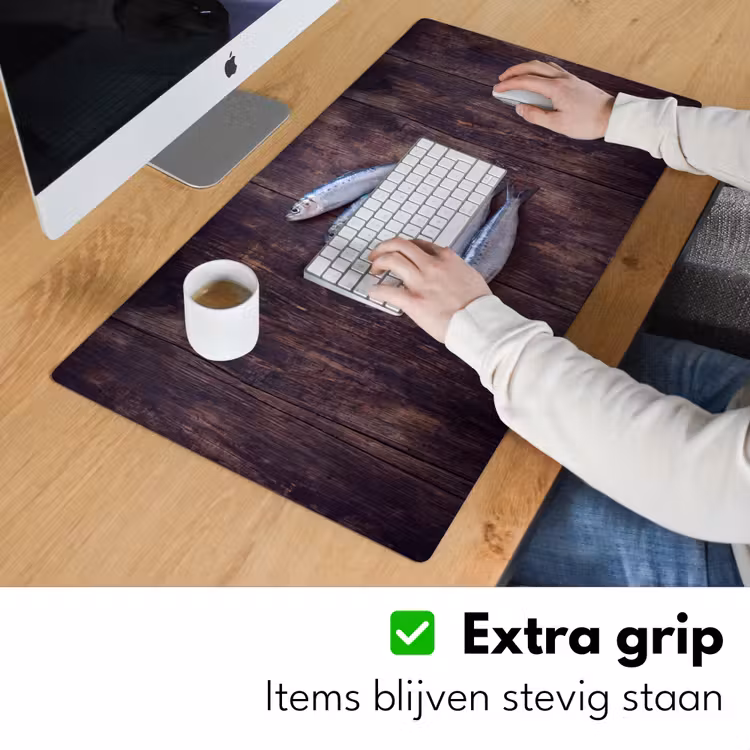Bureau onderlegger - Vis - Hout - Eten - Vis - Hout - Eten Muismat XXL klein