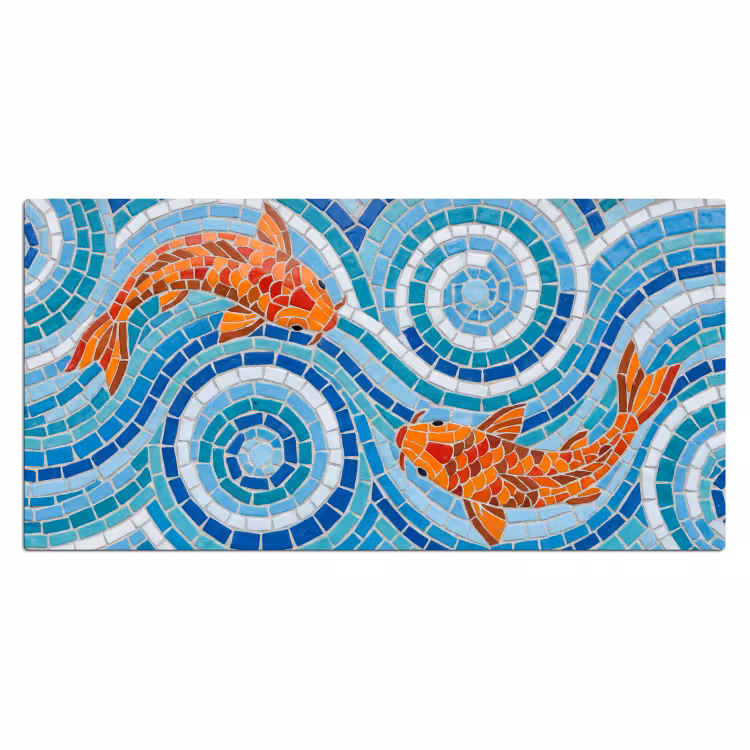 Vis - Mozaïek - Water - Decoratief - Blauw Muismat XXL klein -3d_leeg