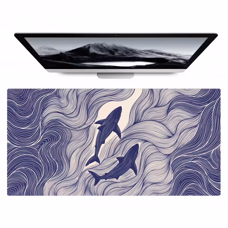 Vis - Oceaan - Lijntekening - Blauw - Dieren Muismat XXL klein -zzz3d
