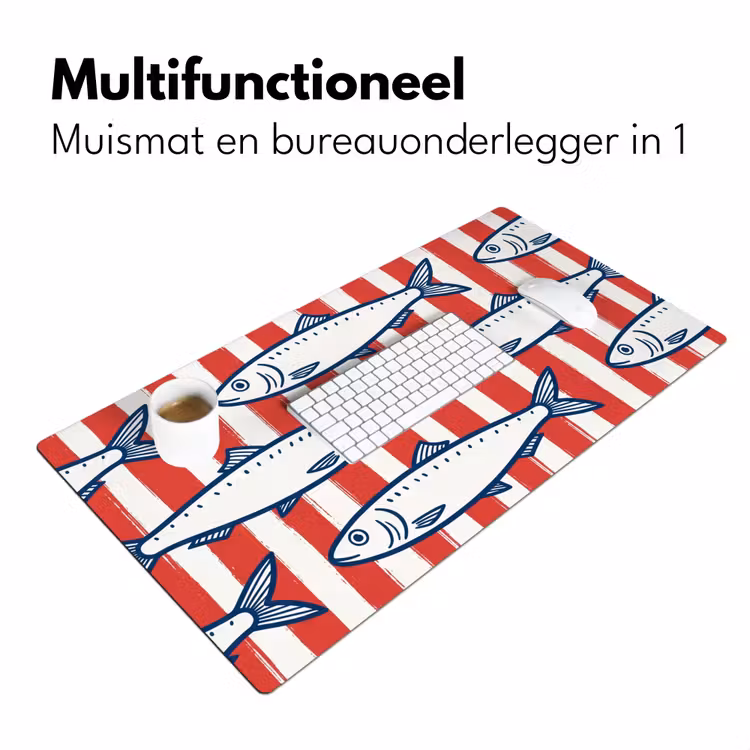 Vis - Patroon - Strepen - Illustratie - Rood Muismat XXL klein -sfeer4