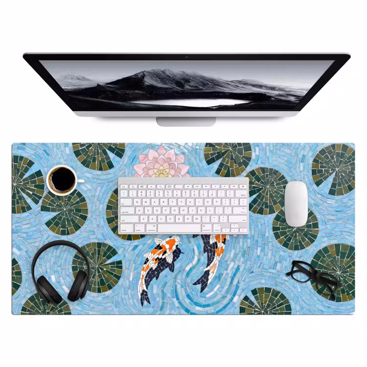 Vis - Water - Natuur - Mozaïek - Blauw Muismat XXL klein -3d