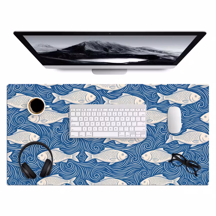 Vis - Water - Patroon - Grafisch - Blauw Muismat XXL klein -3d