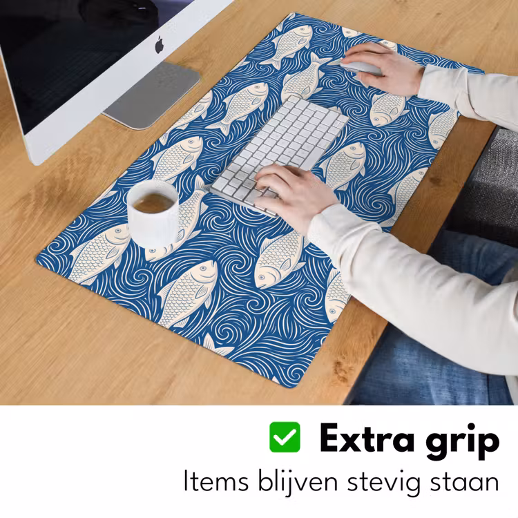 Vis - Water - Patroon - Grafisch - Blauw Muismat XXL klein -sfeer3