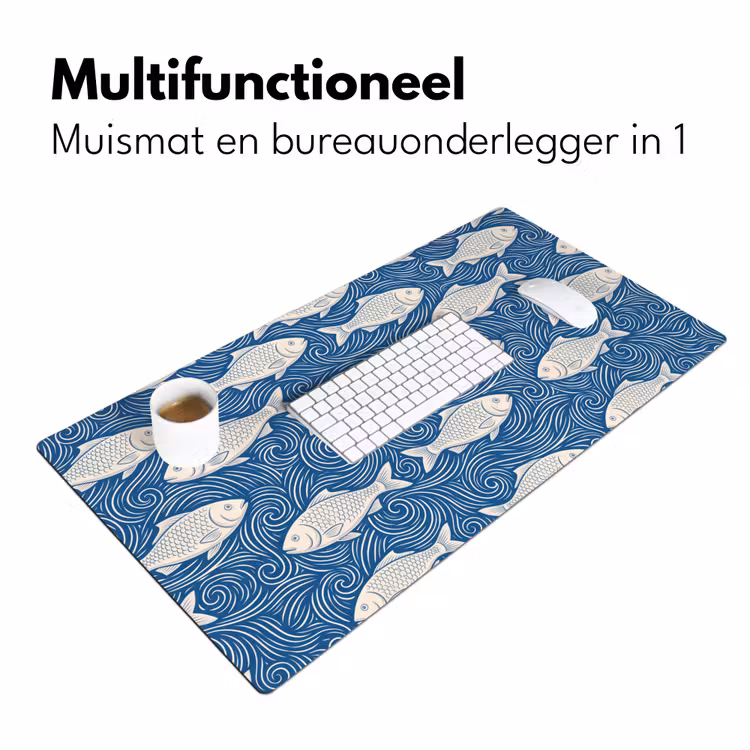 Vis - Water - Patroon - Grafisch - Blauw Muismat XXL klein -sfeer4