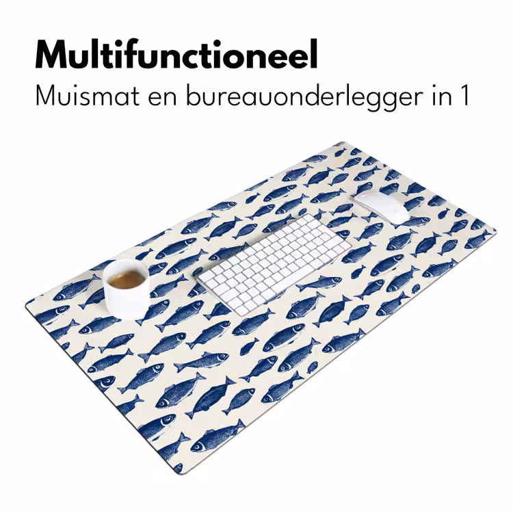 Vissen - Patroon - Blauw - Wit Muismat XXL klein 681 -sfeer4