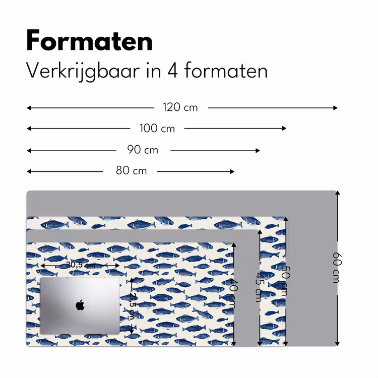 Vissen - Patroon - Blauw - Wit Muismat XXL klein 681 -sfeer5