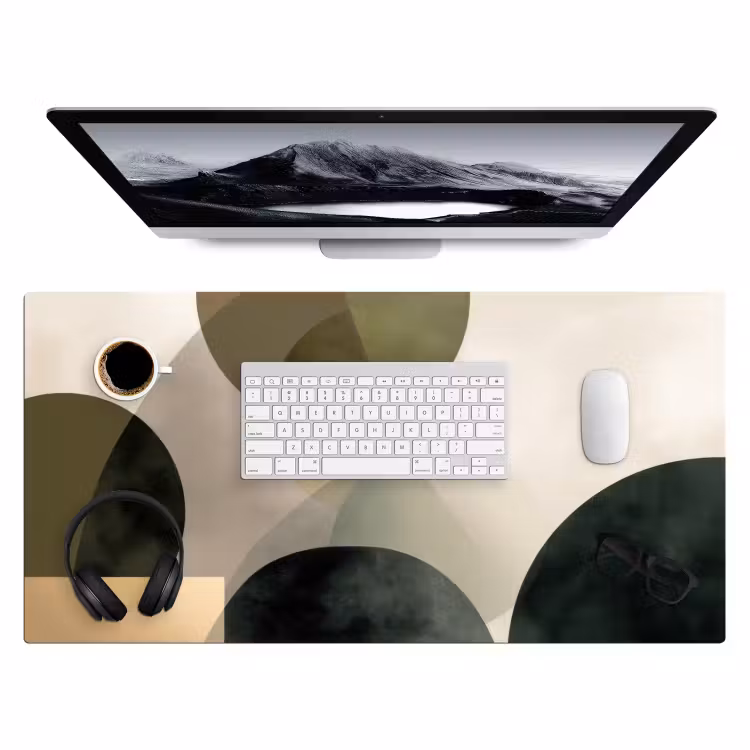 Vlakken - Abstract - Beige - Cirkels Muismat XXL klein -3d