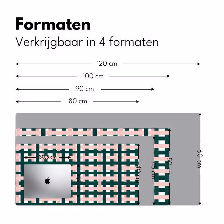 Vlechtpatroon - Groen - Roze - Grafisch Muismat XXL klein 681 -sfeer5