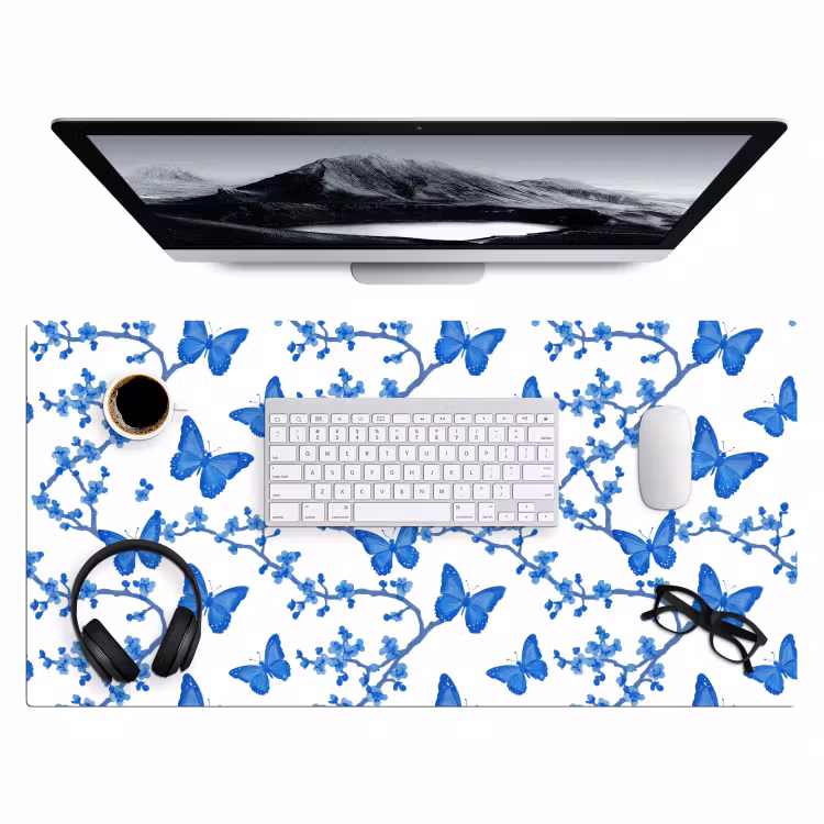 Vlinder - Bloemen - Blauw Muismat XXL klein 681 -3d