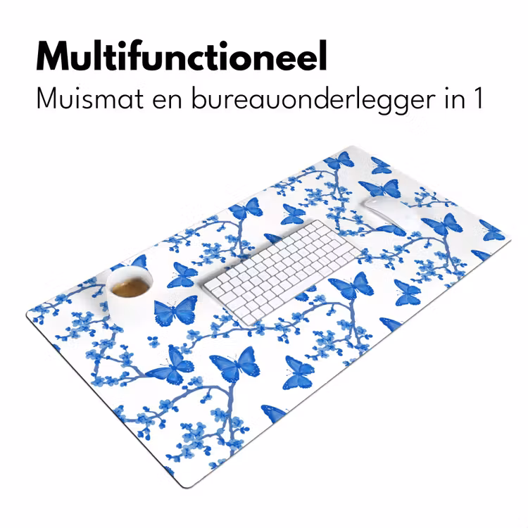 Vlinder - Bloemen - Blauw Muismat XXL klein 681 -sfeer4