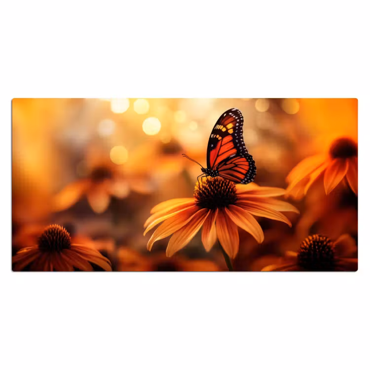 Vlinder - Bloemen - Oranje Muismat XXL klein -3d_leeg