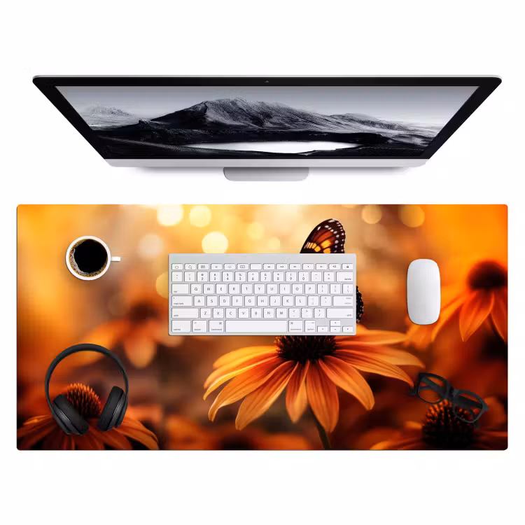Vlinder - Bloemen - Oranje Muismat XXL klein -3d