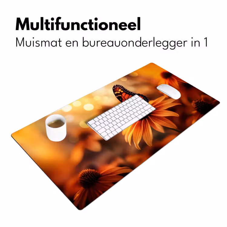Vlinder - Bloemen - Oranje Muismat XXL klein -sfeer4