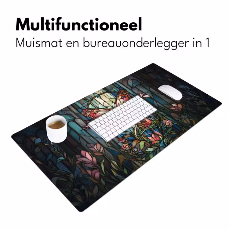 Vlinder - Roze - Bloemen - Bladeren Muismat XXL klein -sfeer4
