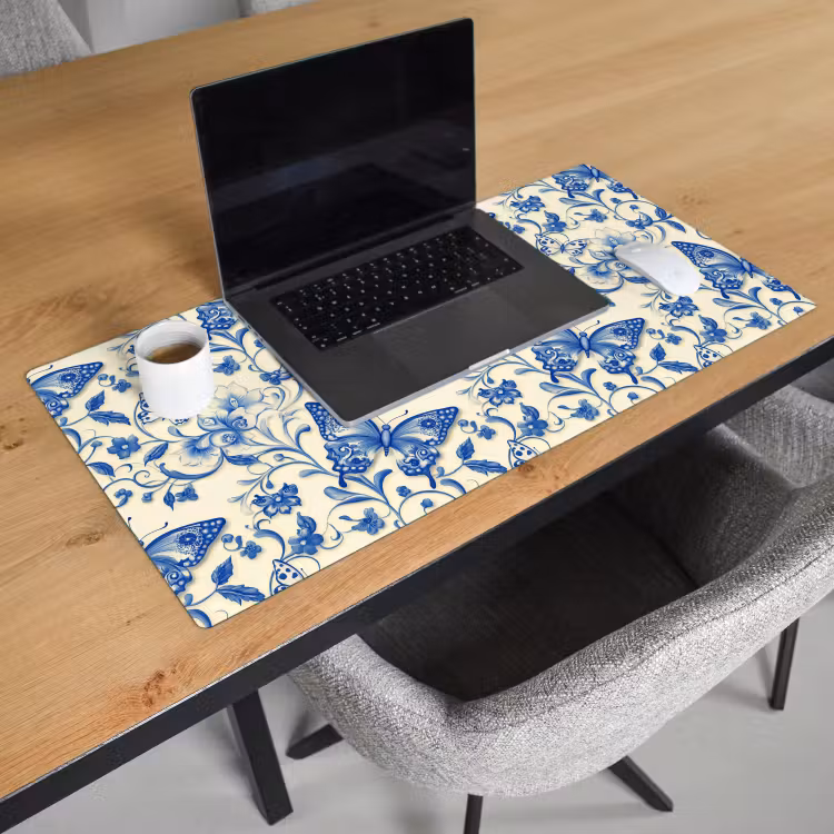 Vlinders - Bloemen - Blauw - Botanisch Muismat XXL klein 681 -sfeer1