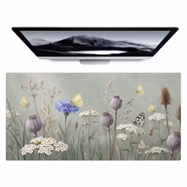 Vlinders - Wildbloemen - Illustratie - Kleurrijk Muismat XXL klein -zzz3d