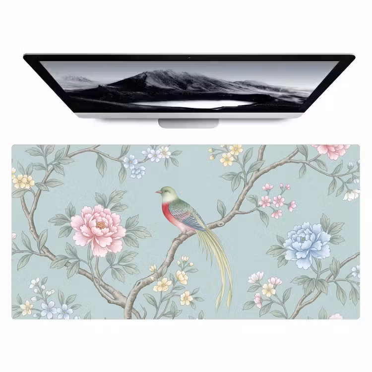 Vogel - Bloemen - Kleurrijk Muismat XXL klein -zzz3d