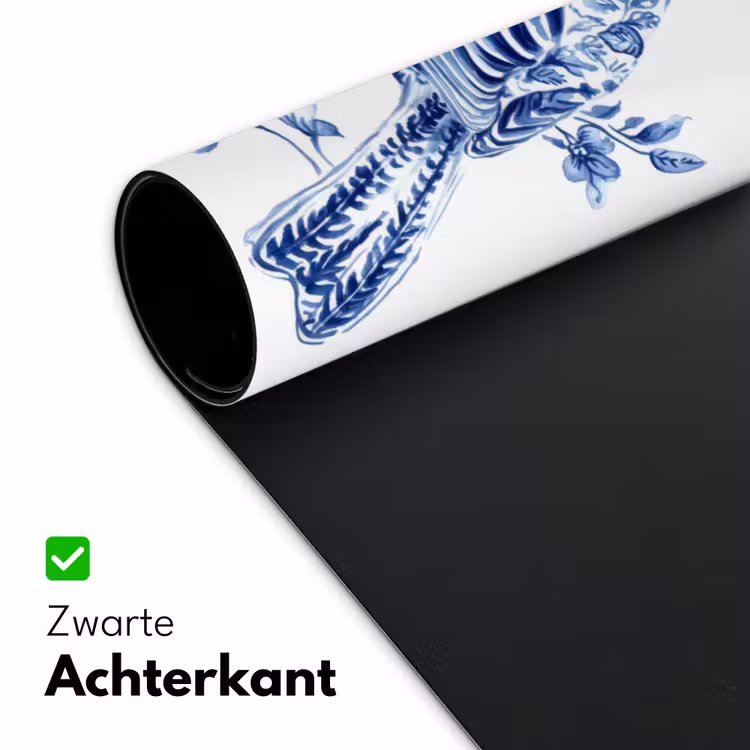 Vogel - Delfts blauw - Illustratie - Bloemen Muismat XXL klein -sfeer2