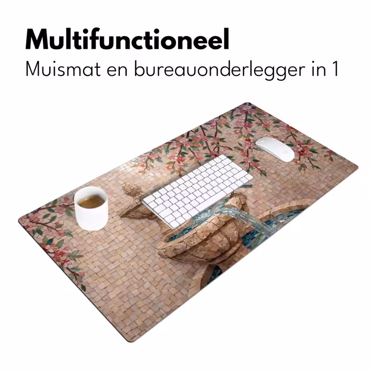 Vogel - fontein - mozaiek - kleurrijk - dieren Muismat XXL klein -sfeer4