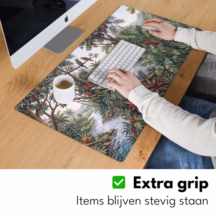 Vogel - Jungle - Natuur - Mozaïek - Groen Muismat XXL klein -sfeer3