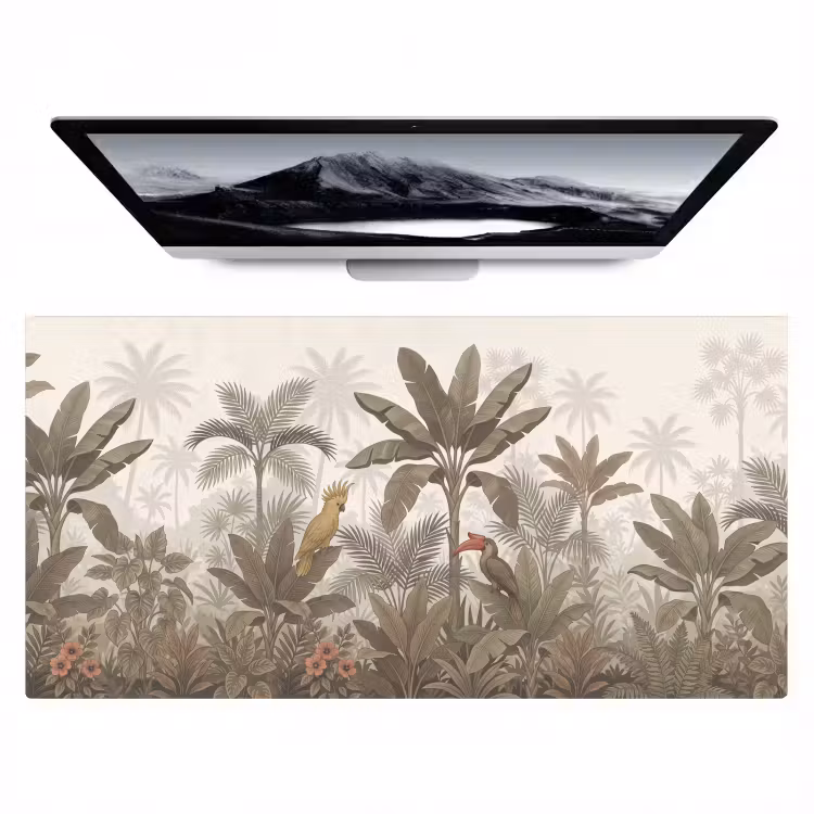Vogel - Jungle - Tropisch - Illustratie - Groen Muismat XXL klein -zzz3d