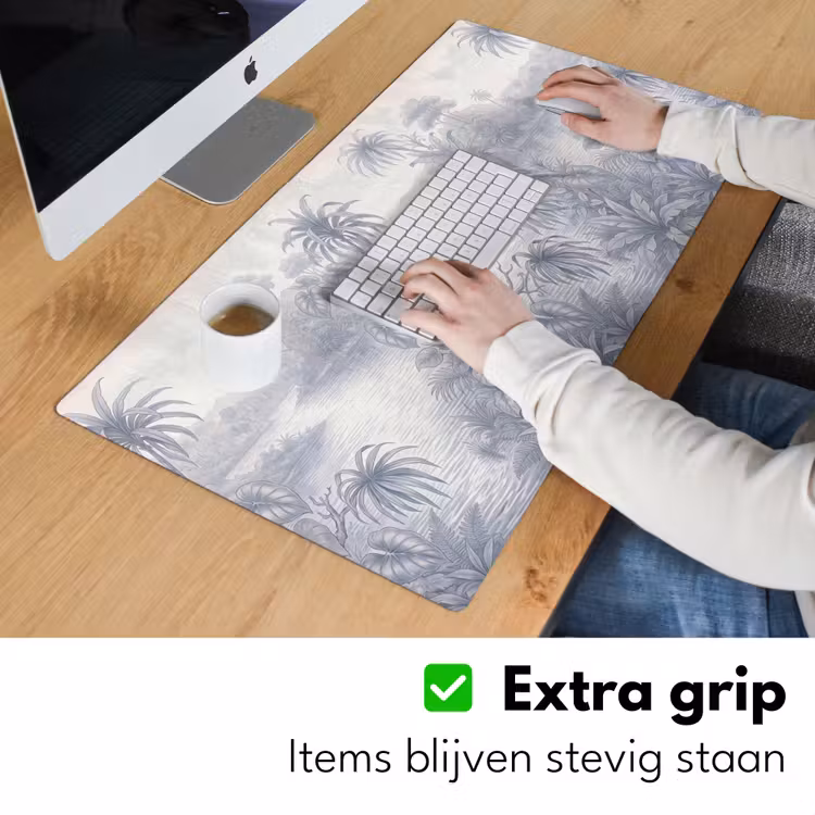 Vogel - Rivier - Tropisch - Illustratie - Blauw Muismat XXL klein -sfeer3