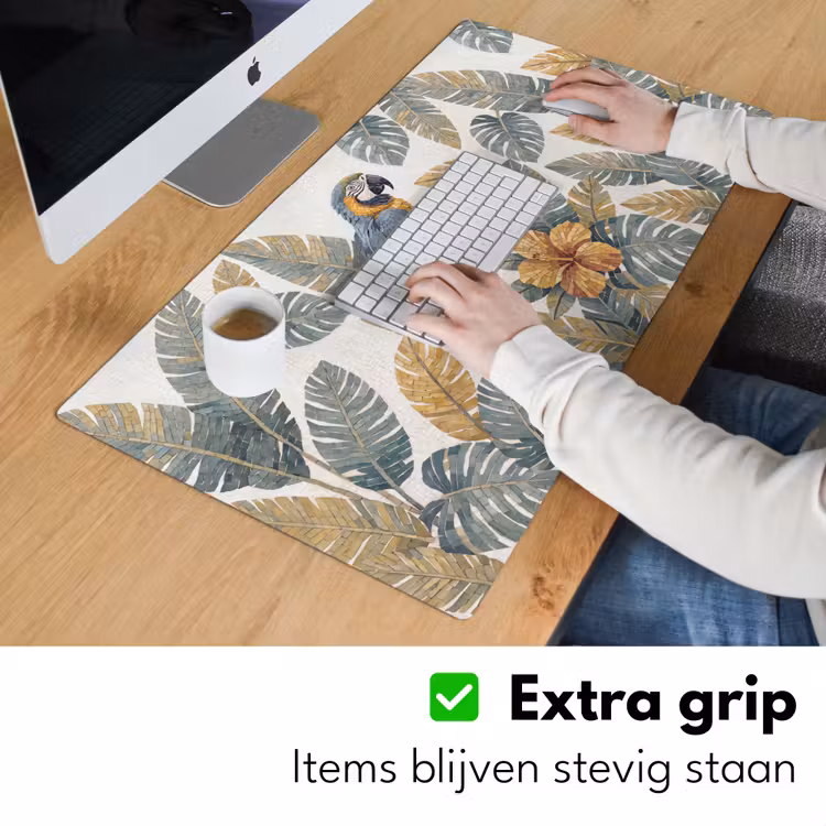 Vogel - Tak - Natuur - Mozaïek - Blauw Muismat XXL klein -sfeer3