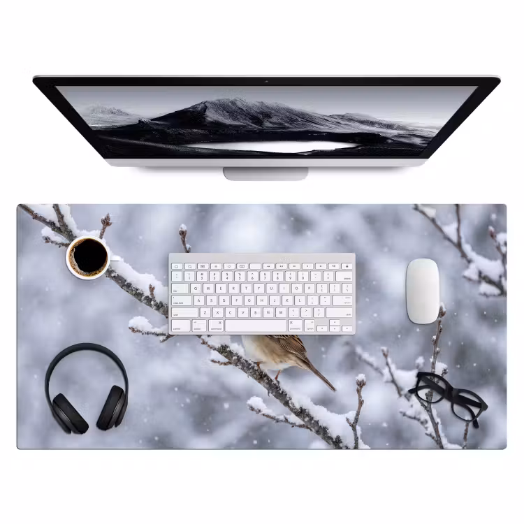 Vogel - Tak - Sneeuw - Winter Muismat XXL klein -3d