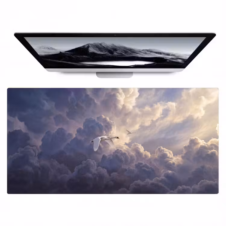 Vogel - Vliegend - Natuur - Wit - Wolken Muismat XXL klein -zzz3d