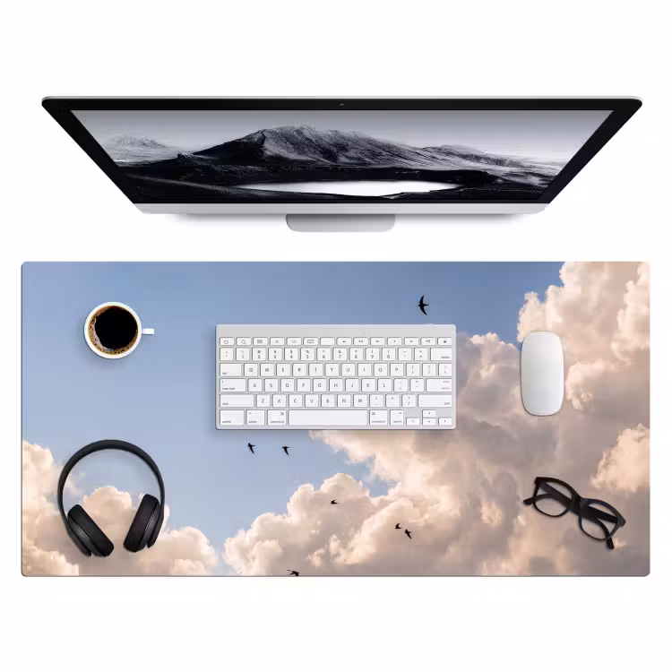 Vogel - Vlucht - Wolken - Natuur - Blauw Muismat XXL klein -3d