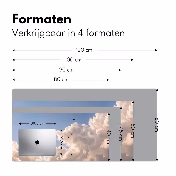 Vogel - Vlucht - Wolken - Natuur - Blauw Muismat XXL klein -sfeer5
