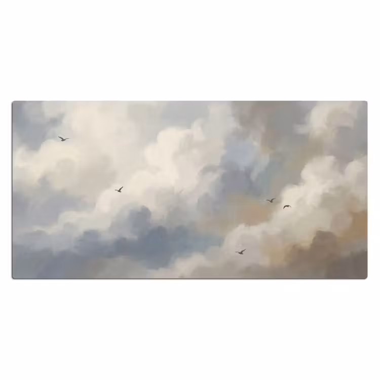 Vogel - Wolken - Natuur - Modern - Grijs Muismat XXL klein -3d_leeg