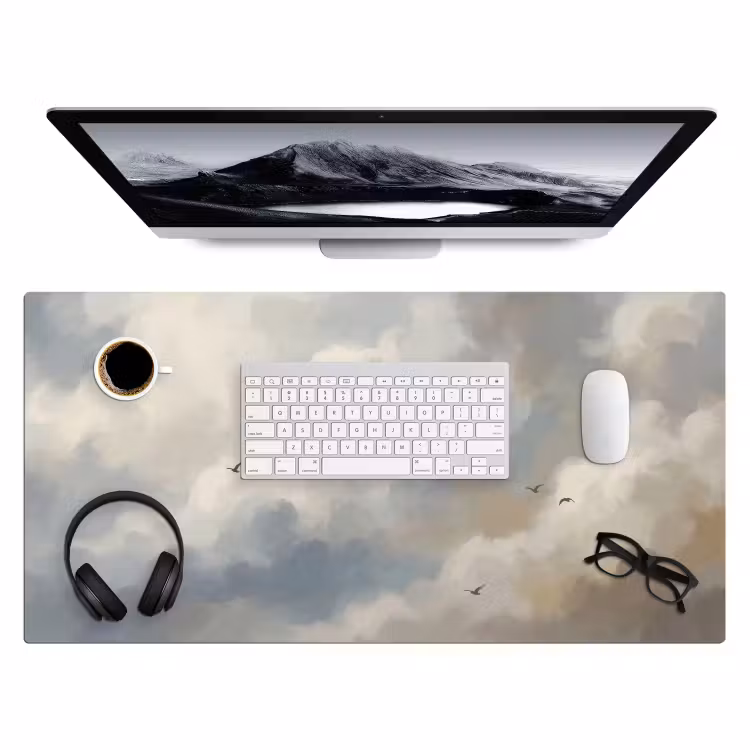 Vogel - Wolken - Natuur - Modern - Grijs Muismat XXL klein -3d