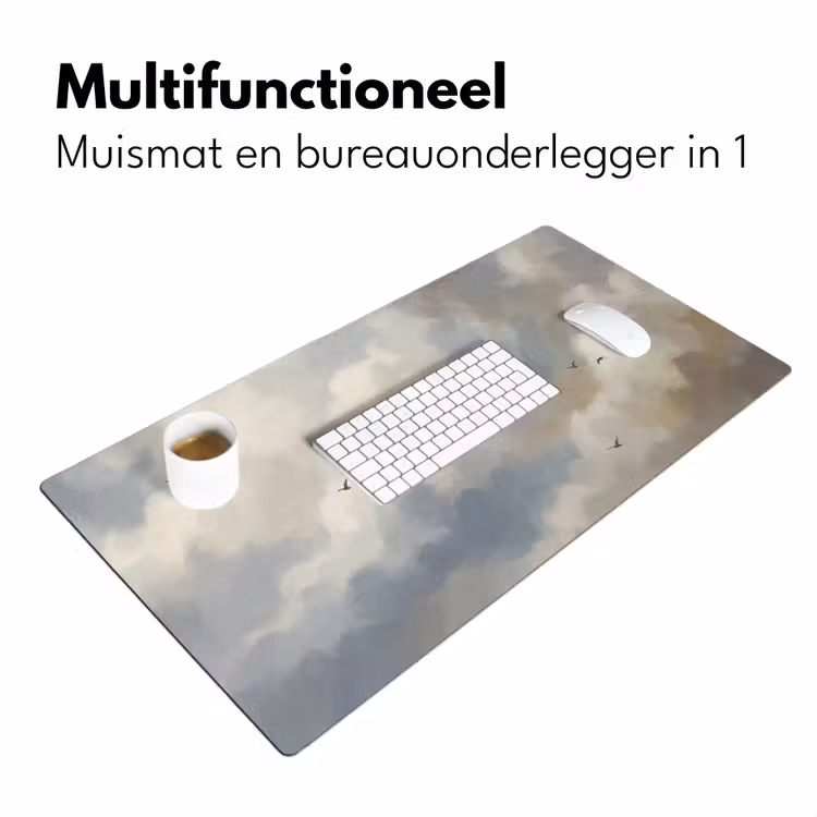 Vogel - Wolken - Natuur - Modern - Grijs Muismat XXL klein -sfeer4