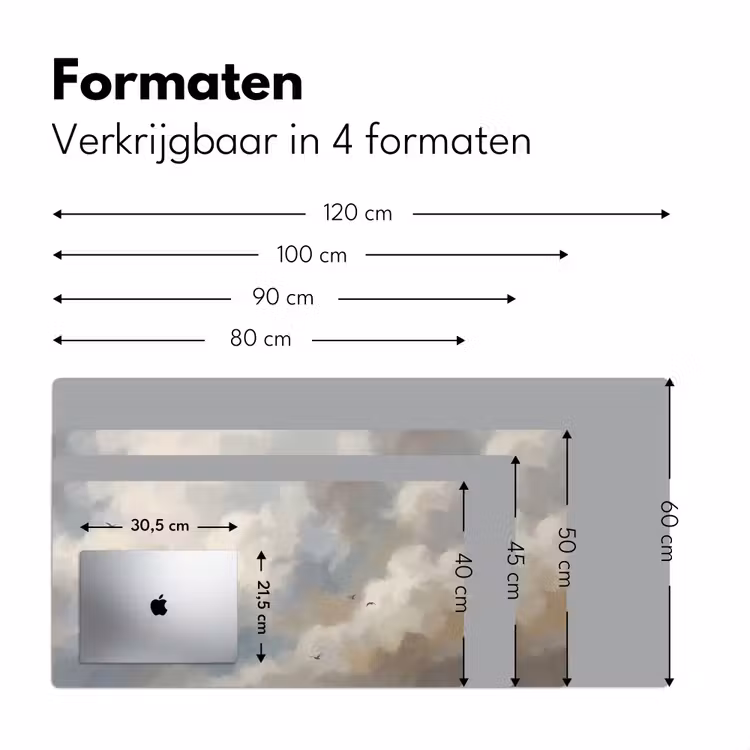 Vogel - Wolken - Natuur - Modern - Grijs Muismat XXL klein -sfeer5