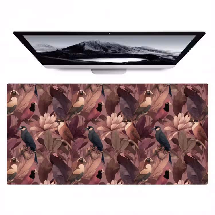 Vogels - Bladeren - Roze Muismat XXL klein 681 -zzz3d