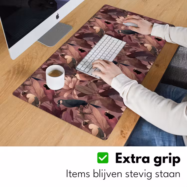 Vogels - Bladeren - Roze Muismat XXL klein 681 -sfeer3