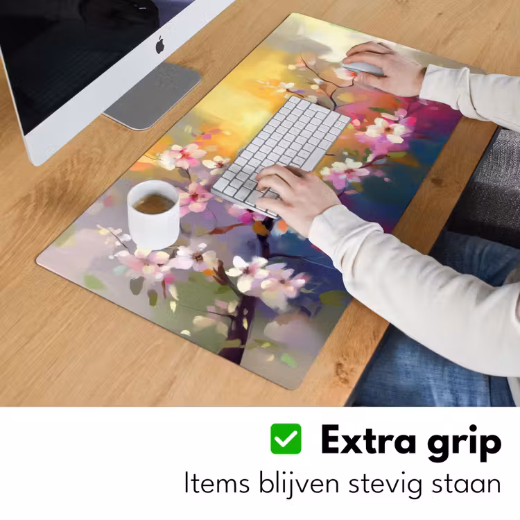 Vogels - Bloemen - Roze Muismat XXL klein -sfeer3