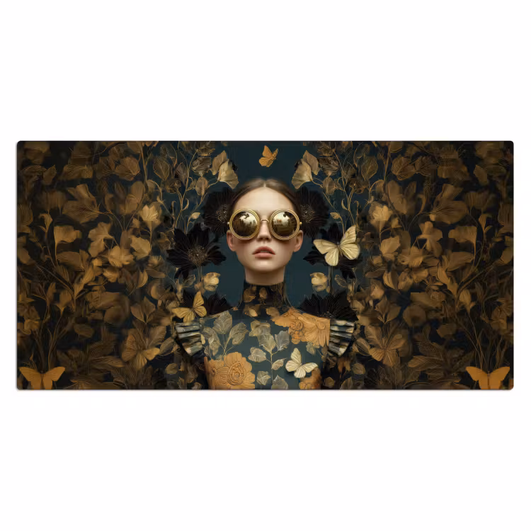 Vrouw - Bladeren - Goud - Vlinders Muismat XXL klein -3d_leeg